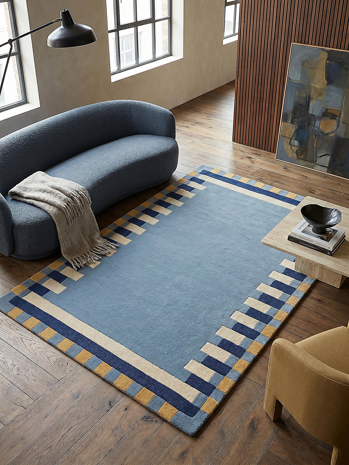 WOLLTEPPICH WENSUM, geometrisch, Blau-Gelb, 160 x 230 cm - Blau, Textil (230/160cm) - KADIMA DESIGN