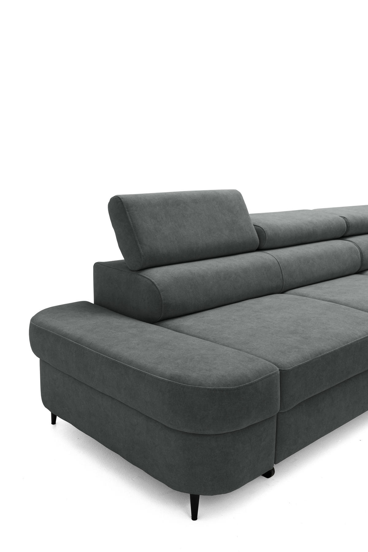 ECKSOFA PRIAM L Rechts mit Schlaffunktion 125x195 Velours Dunkelgrau - Dunkelgrau/Schwarz, Holz/Textil (203/275cm) - Muffo
