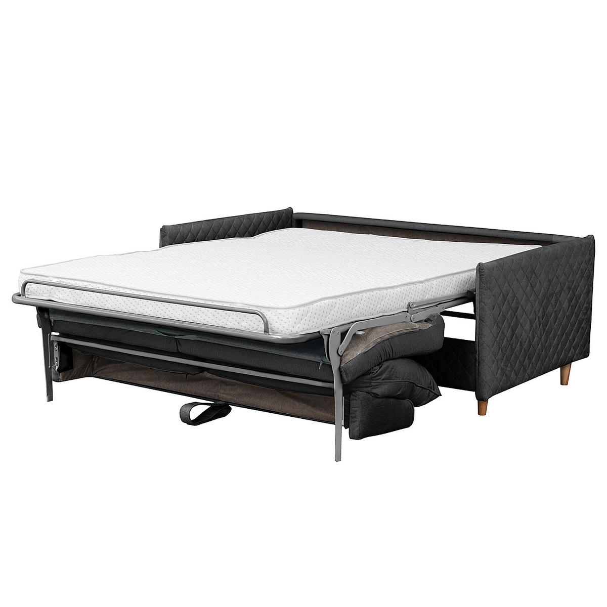 SCHLAFSOFA mit Matratze - Samt - Anthrazit/Buchefarben, Buchenholz/Textil (171/95/101cm) - home24