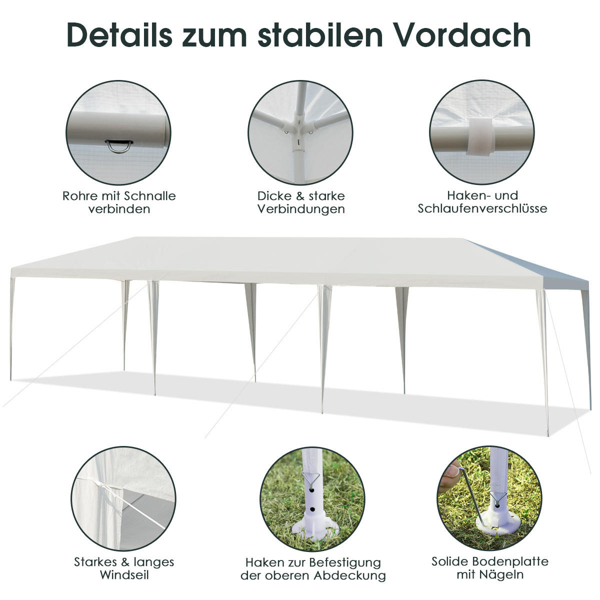 GARTENPAVILLON Weiß - Weiß, Metall (900/260/300cm) - COSTWAY
