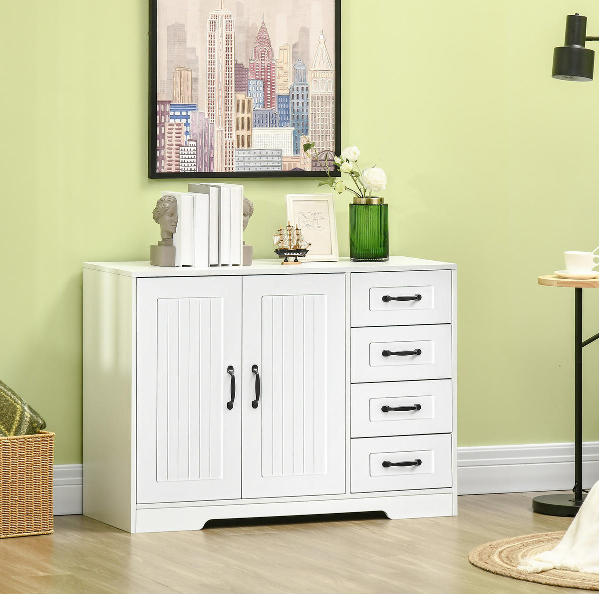 SIDEBOARD 105/40/76 cm mit 4 Schubladen und 2 Türen in Weiß - Weiß, Holzwerkstoff (105/76/40cm) - BEAOK