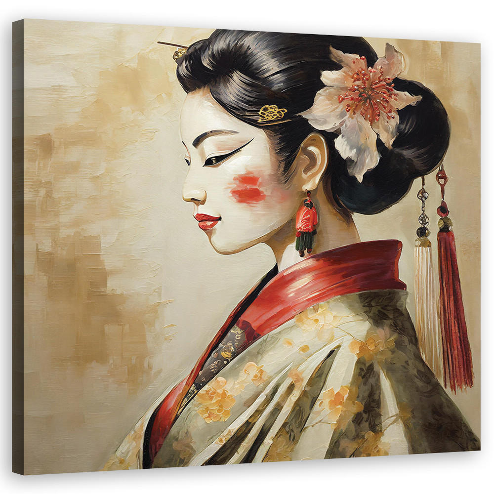 LEINWANDBILD, Japanisches Geisha Porträt 40x40cm - Beige, Textil (40/40cm) - Feeby