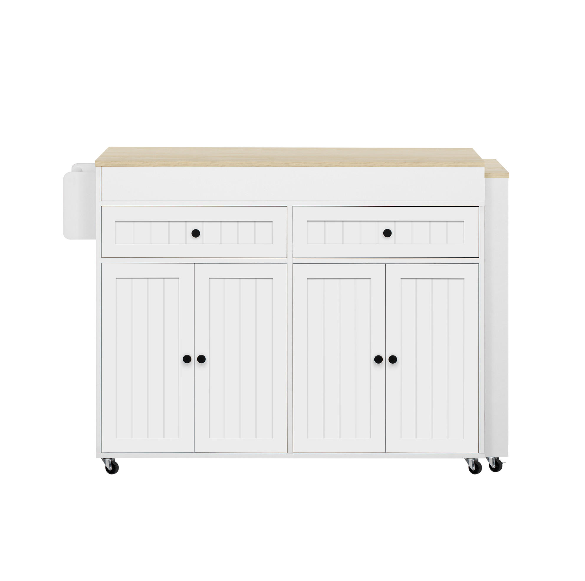 KUHINJSKI otok 112-180,5/45/92,2 cm bijeli i natur od MDF-a s izvlačnom radnom pločom i ladicama - bijela, drvni materijal (180.5/92.2/45cm) - OKWISH
