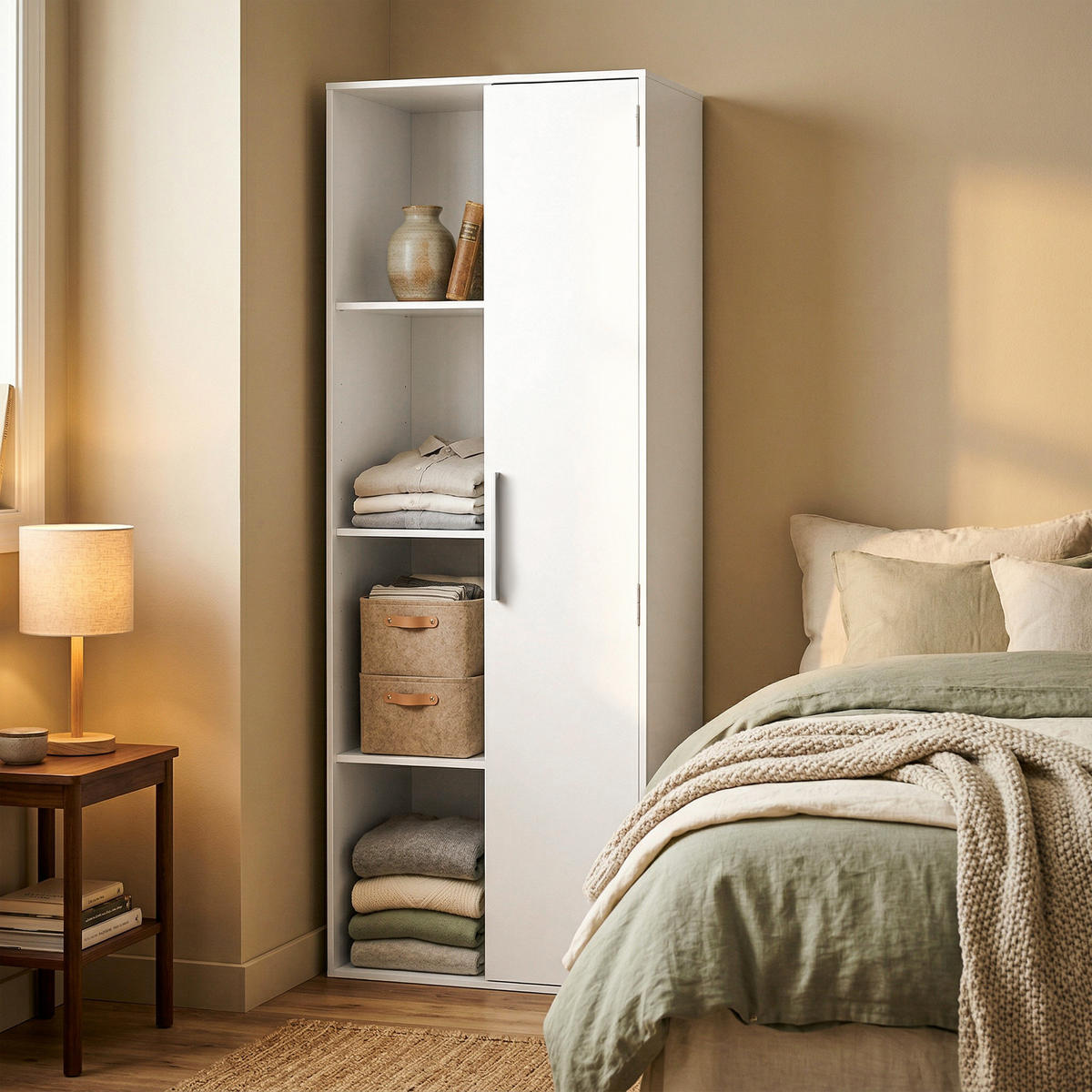 BÜCHERREGAL DE-09903 4-stöckig mit Schrank und Türen Weiß - Weiß, Holzwerkstoff (35/160/60cm) - ComfortXL