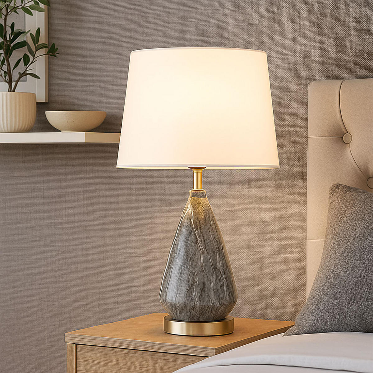 LED TISCHLEUCHTE Marmoroptik Weiß Textil - Weiß, Metall (35/35/54cm) - Globo Lighting