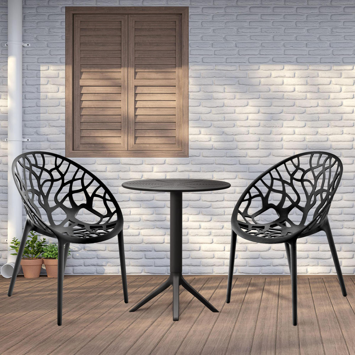 GARTENSITZGRUPPE Kunststoff Schwarz (3-teilig) - Schwarz, Kunststoff - CLP