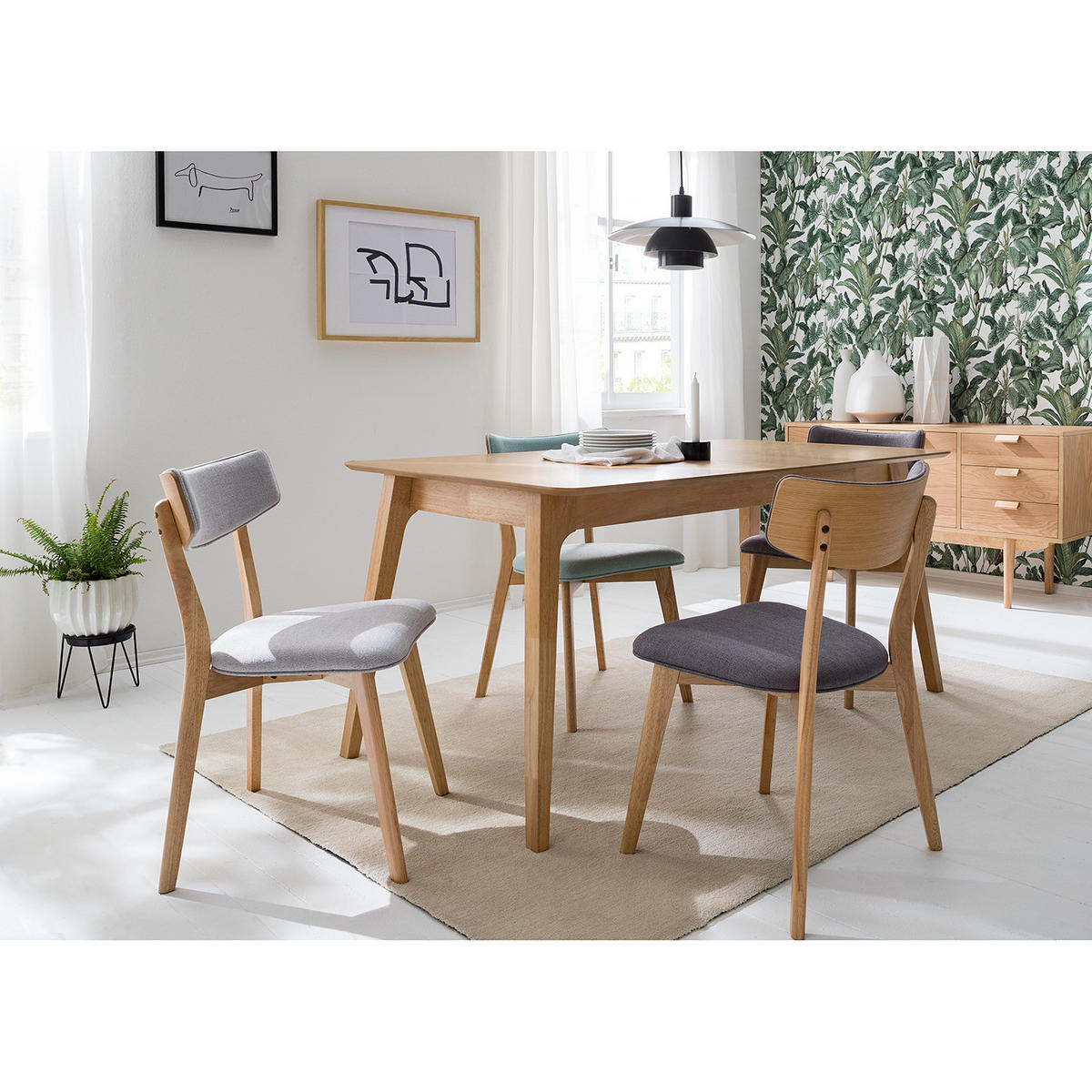 ESSZIMMERSTUHL - Webstoff / Gummibaum massiv - Hellgrau, Textil (50/79/50cm) - home24