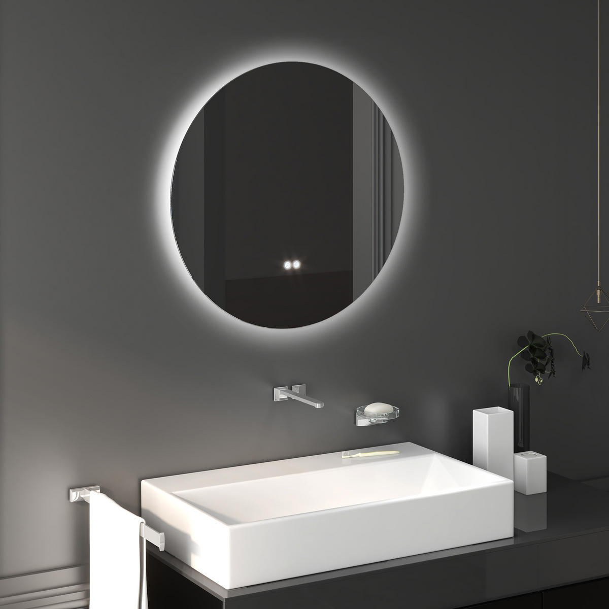 BADEZIMMERSPIEGEL DE-15133 Ø 70 cm mit 3 LED-Farben und dimmbar Grau - Silberfarben, Glas (70/3.5/70cm) - ComfortXL