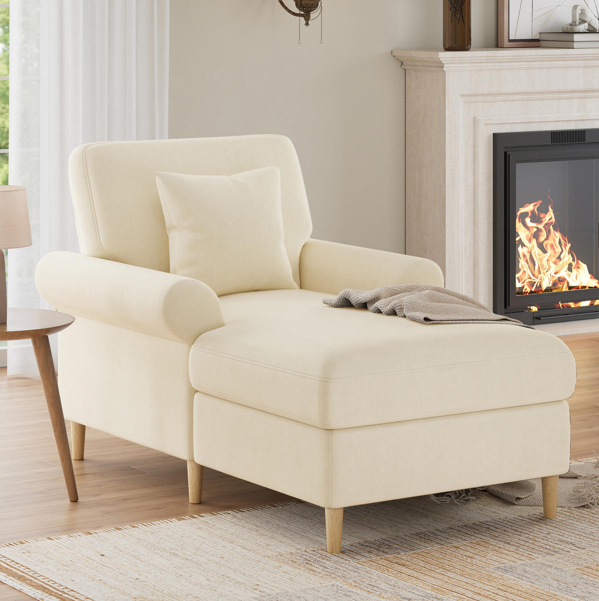 SESSEL mit Liegefunktion 133 x 87 x 90 cm Samt Beige - Beige, Holz (87/90/133cm) - Meubliv
