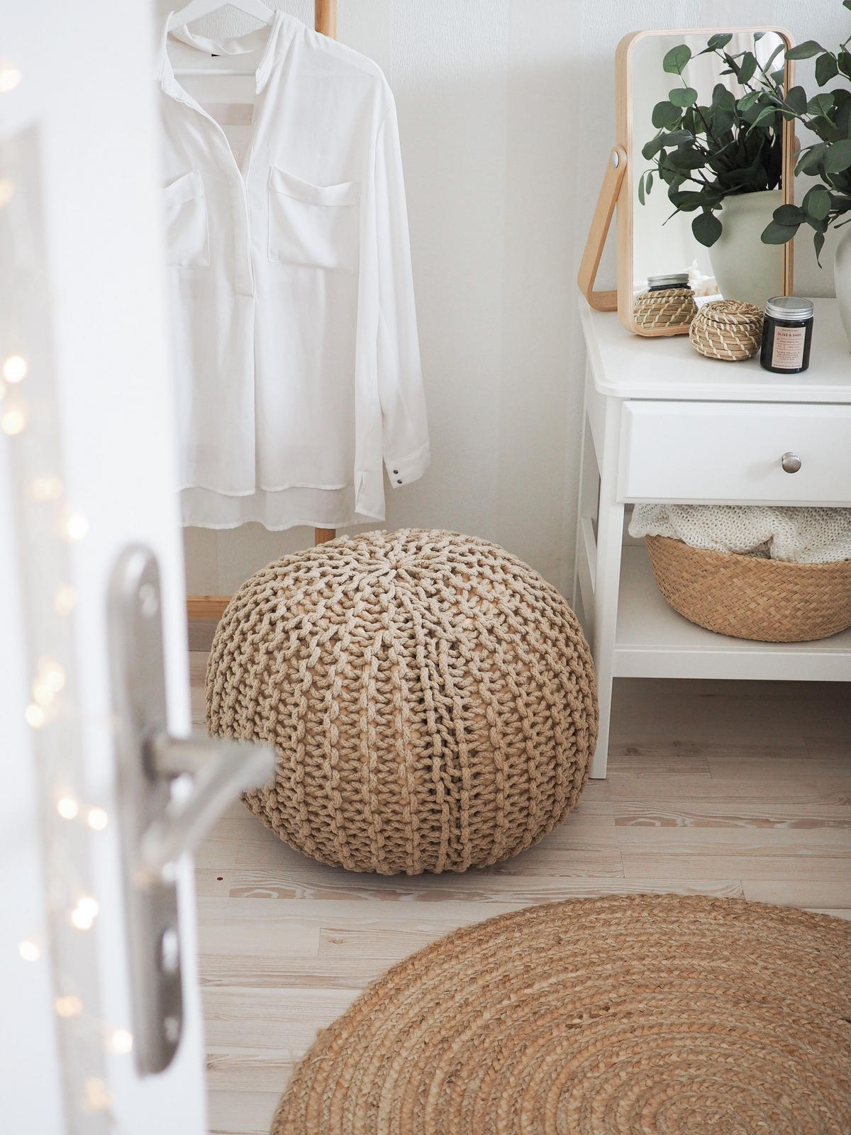 POUF Conrad 50/50/35 cm - Beige, Naturmaterialen/Textil (50/35/50cm) - Beliani