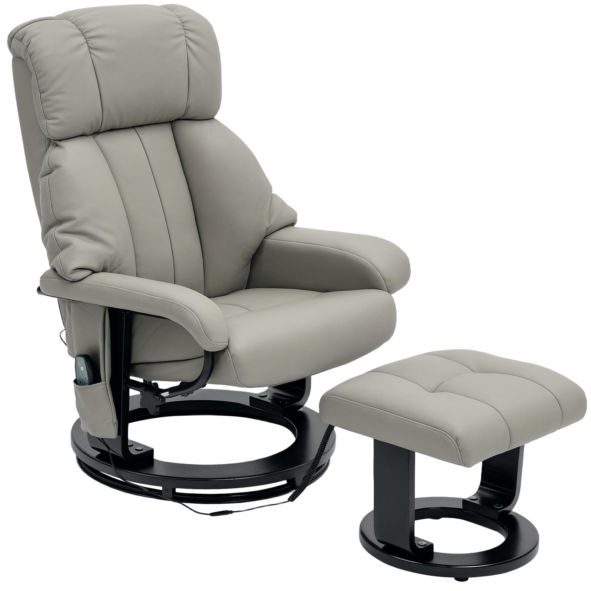 RELAXSESSEL mit Massage, Fußhocker Bonded Leather 360° drehbar 76/80/102 cm Grau - Grau, Kunststoff (80/102/76cm) - Redom