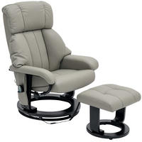 RELAXSESSEL mit Massage, Fußhocker Bonded Leather 360° drehbar 76/80/102 cm Grau - Grau, Kunststoff (80/102/76cm) - Redom
