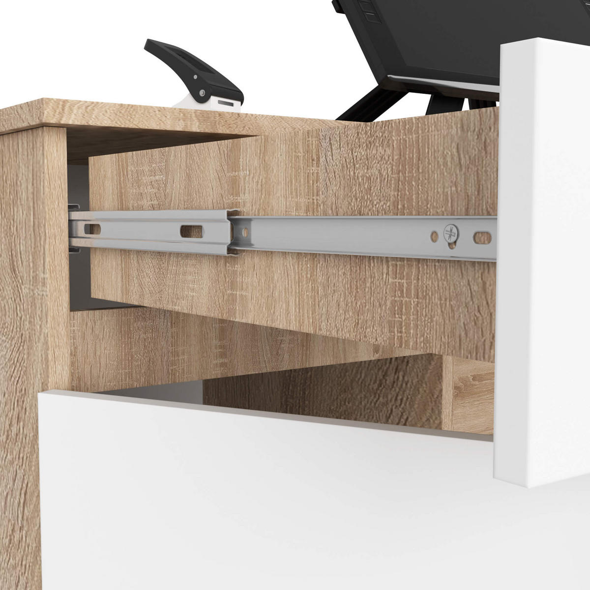 SCHREIBTISCH Eiche Sonoma, Weiß 77/135/50 - Weiß/Sonoma Eiche, Holzwerkstoff (50/135/77cm) - RAUMHIRSCH FURNITURE