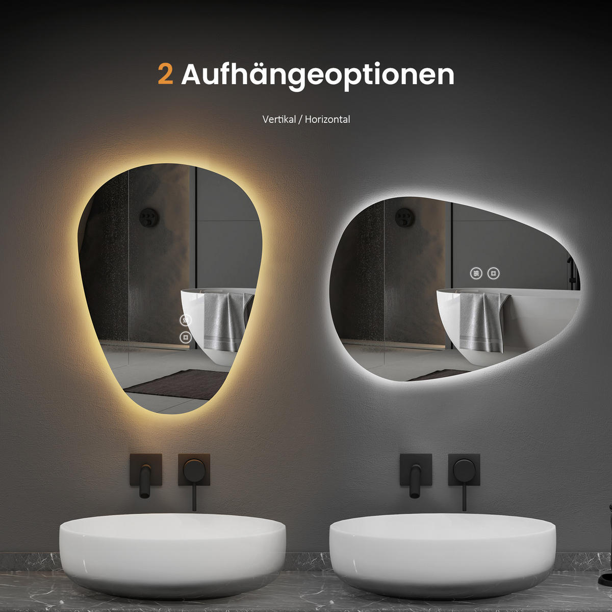 BADSPIEGEL mit Touch-Schalter, Dimmbar 60/45/3 cm - Weiß, Glas (45/2.9/60cm) - EMKE