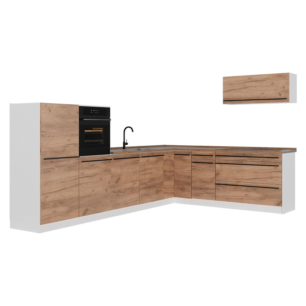 Vicco Eckküche Honigeiche, Weiß 327x143x60 cm