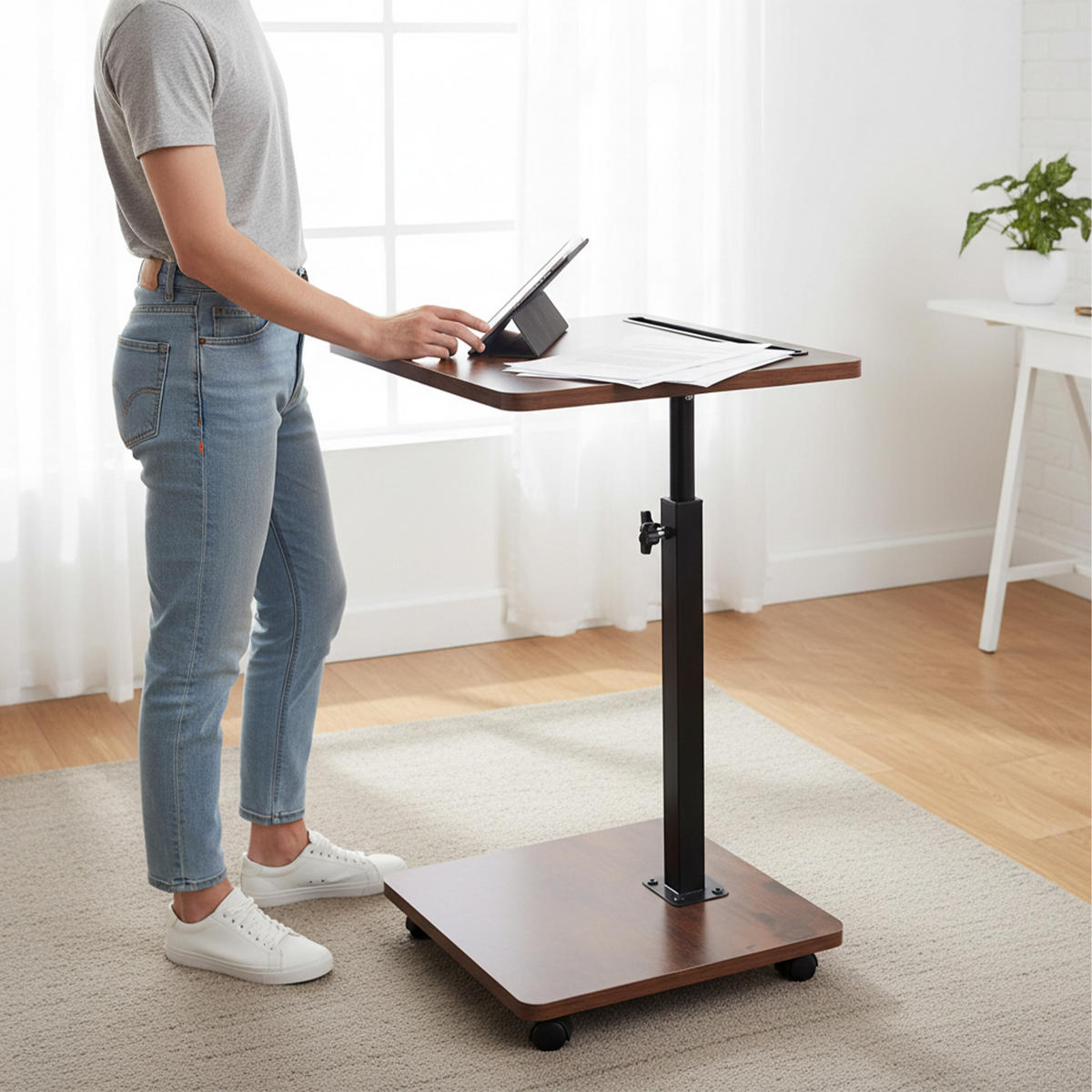 BEISTELLTISCH Braun Schwarz höhenverstellbar - Braun, Holzwerkstoff/Metall (40/30/48cm) - Relaxdays