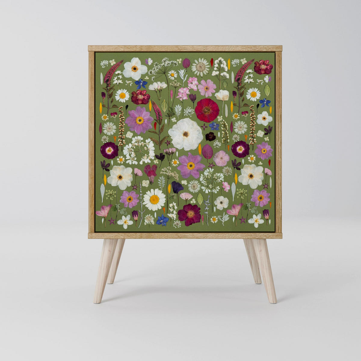 SIDEBOARD WILD GARDEN, Grau, 57,5x42x67,5 cm, Schwarze Metall-Rahmenfüße - Multicolor/Schwarz, Holzwerkstoff/Metall (57.5/67.5/42cm) - SpaceRebels