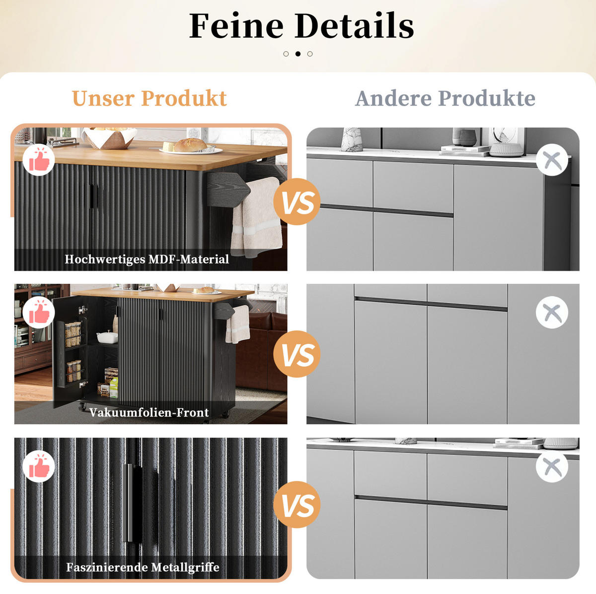 KÜCHENINSEL 130/75 x 45 x 92 cm Schwarz MDF - Schwarz, Holz (45/92/130cm) - Beauniv