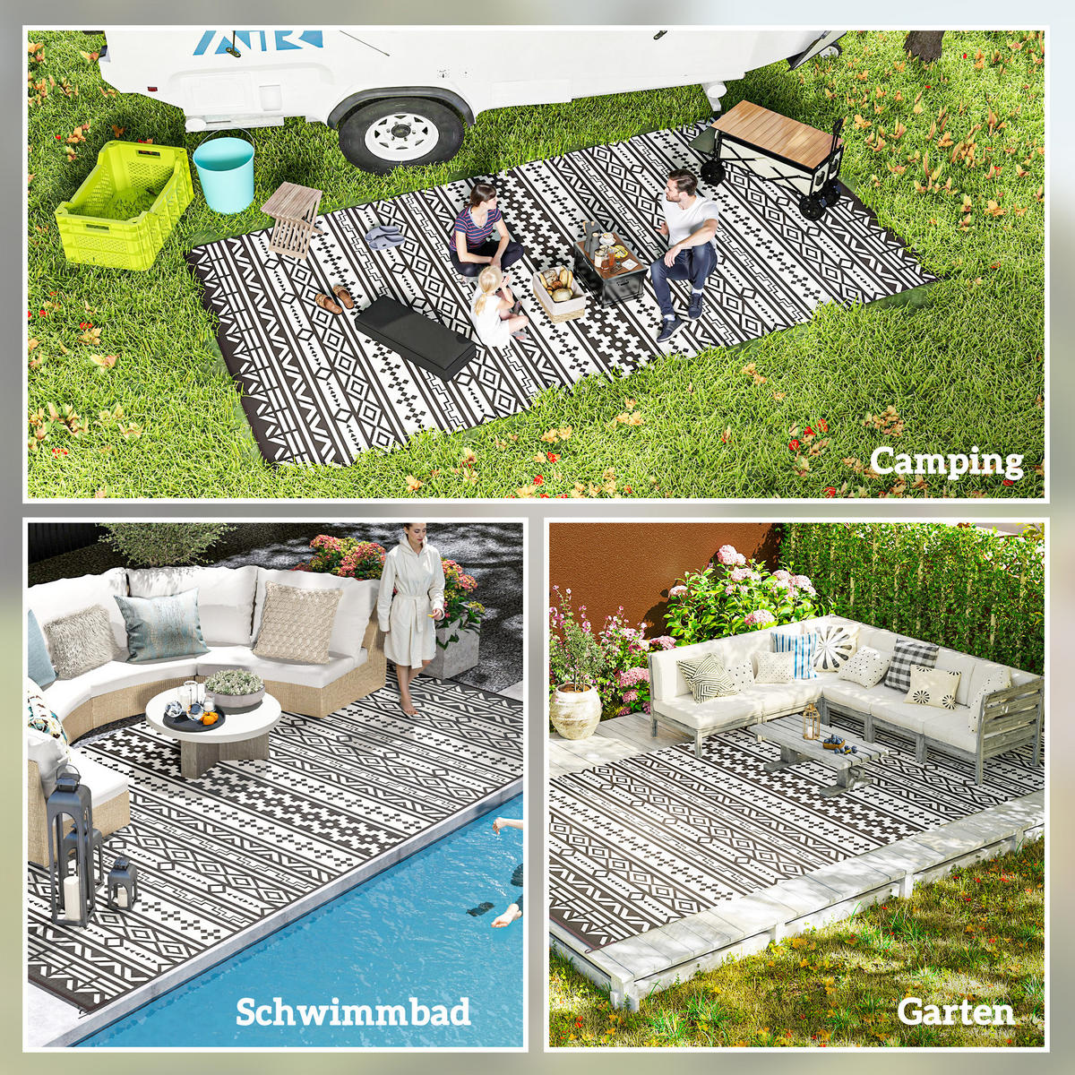 OUTDOORTEPPICH, Wetterfest - Schwarz, Kunststoff (274/548cm) - Outsunny