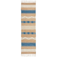 JUTETEPPICH handgewebt mit Fransen WHARFE, im Ethno-Stil, Natur-Blau, 60 x 230 cm - Blau, Textil (60/230cm) - KADIMA DESIGN