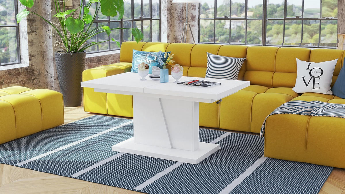 COUCHTISCH rechteckig Weiß matt ausziehbar höhenverstellbar - Weiß, Holzwerkstoff (70/120/60cm) - designimpex