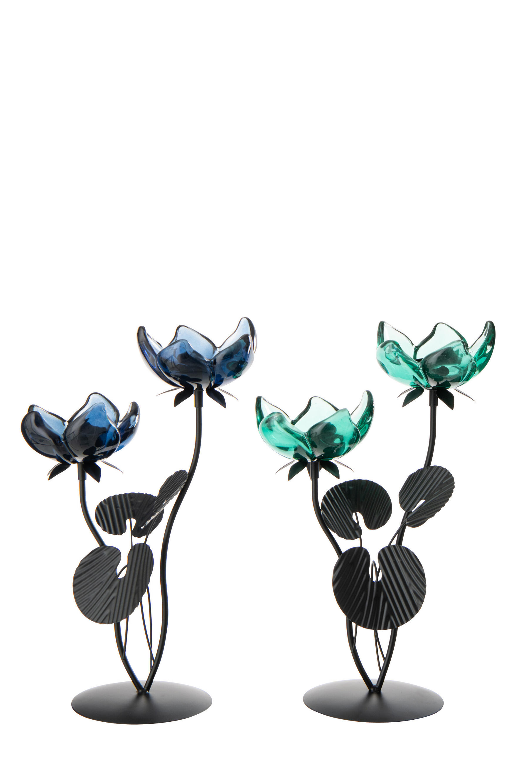 WINDLICHT BLUME (2ER SET) - Blau, Glas (14/33.5cm) - J-Line