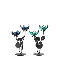 WINDLICHT BLUME (2ER SET) - Blau, Glas (14/33.5cm) - J-Line