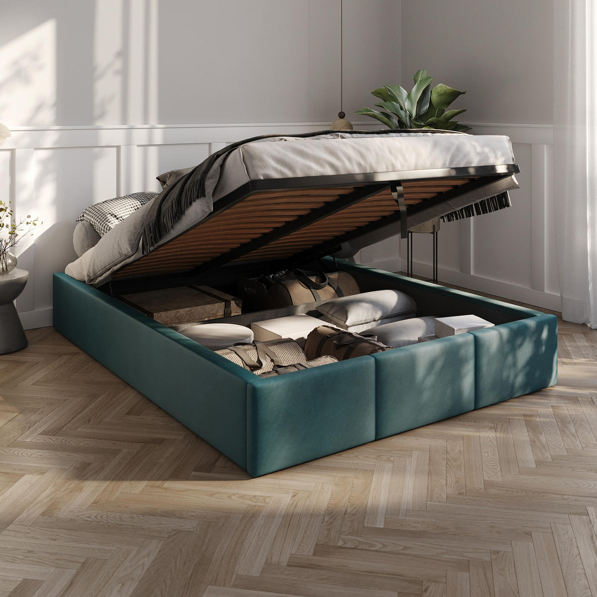 POLSTERBETT für Schlafzimmer Bett mit Stauraum Türkis 140x200cm - Türkis, Holzwerkstoff/Textil (160/200cm) - Muralo