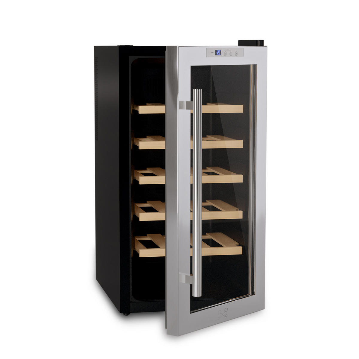 WEINKÜHLSCHRANK CAVC18 Schwarz und Silber, von 18 Flaschen, 50L, 5 Regale, Thermoelektrische Kühlung, Elegantes Design, LED, Anti-UV - Schwarz, Metall (34.8/67/48.5cm) - Les Petits Champs