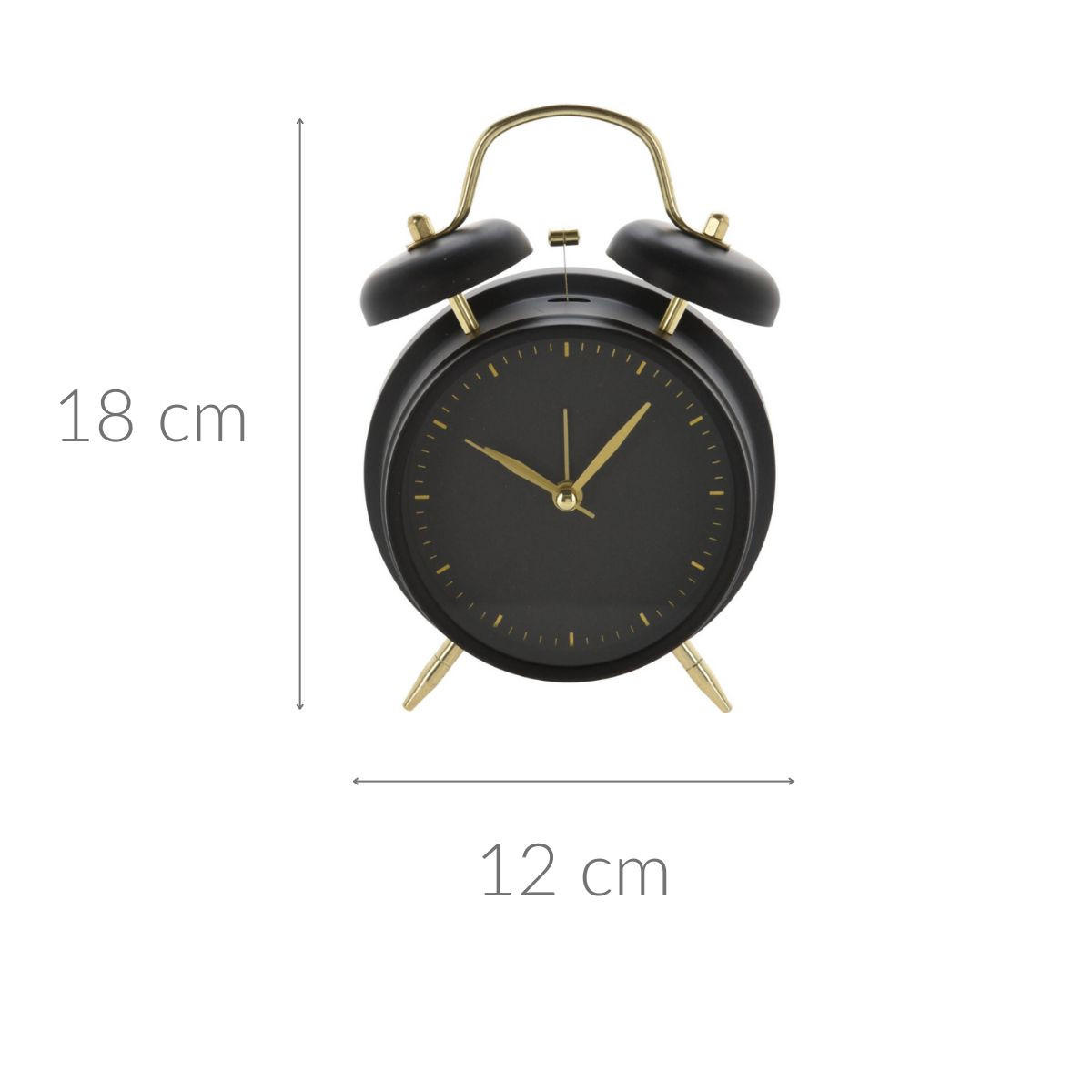 WECKER mit goldenen Uhrzeigern 12/6/18 cm - Schwarz, Kunststoff (6/18/12cm) - Home Styling Collection