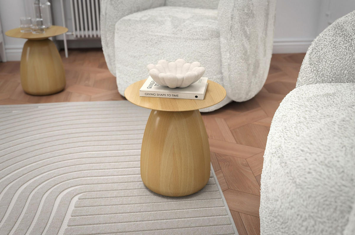 BEISTELLTISCH Baobab34, Ovaler Tischplatte, Buche - lackiert, Naturfarben - Buchefarben, Holz (32.5/32.5/34cm) - Kayani