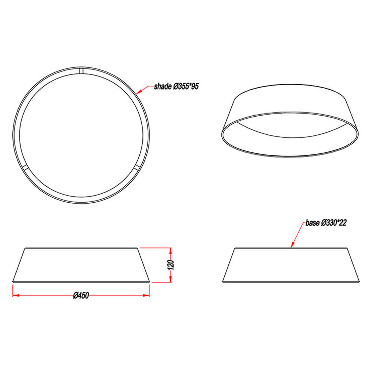 LED DECKENLEUCHTE Ponts Schwarz Gold - Schwarz, Textil (45/45/12cm)