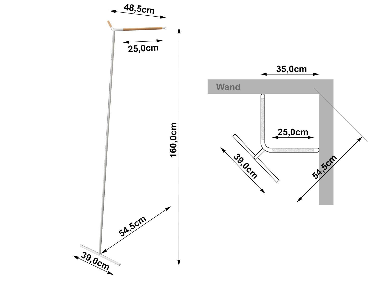 GARDEROBENSTÄNDER Tower weiß 160 cm zum Anlehnen in die Ecke - Weiß, Holz/Metall (54/160/48cm) - Yamazaki