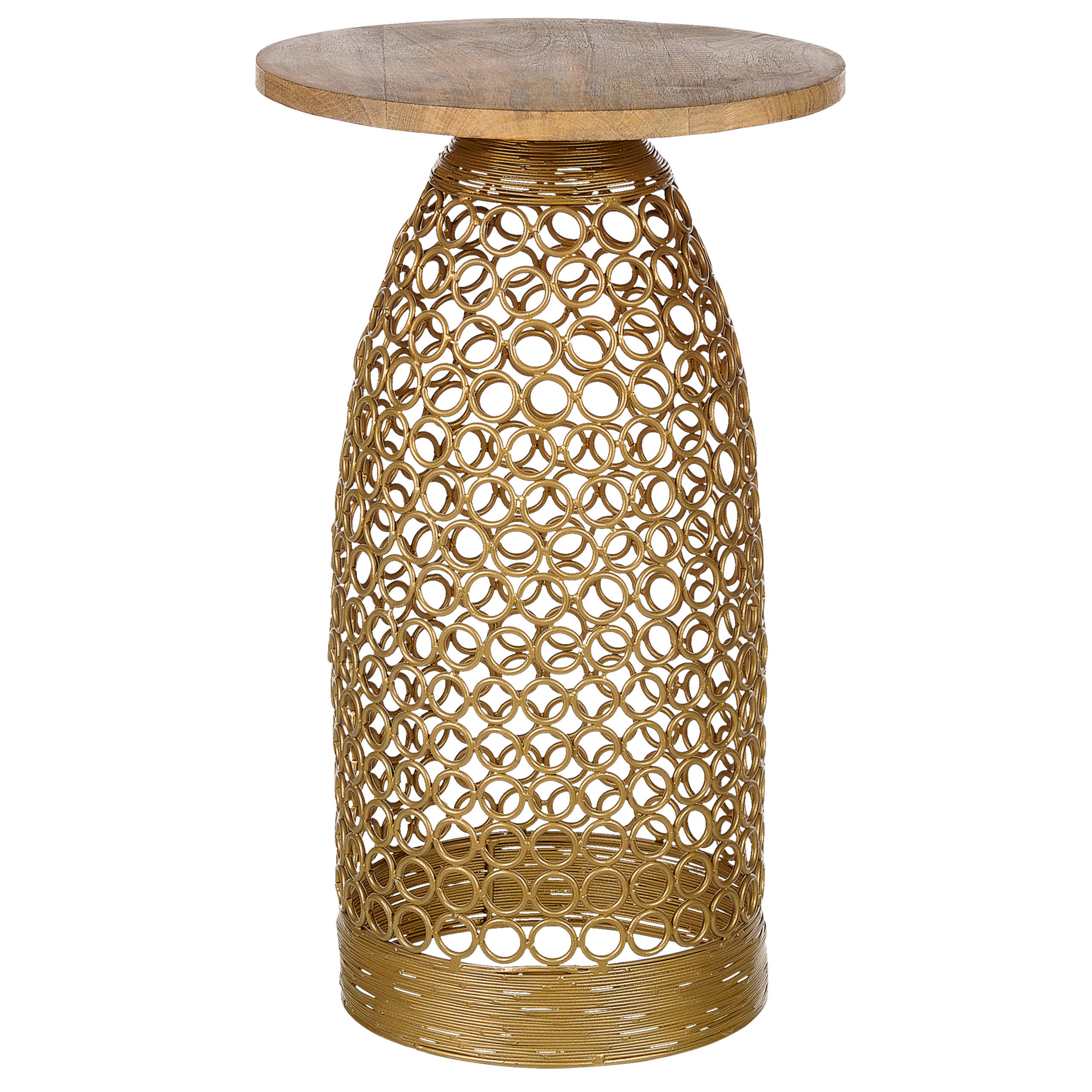 BEISTELLTISCH Mango Holz hellbraun/gold rund 30 cm Waihi - Hellbraun/Goldfarben, Holz (30/30/52cm) - Beliani