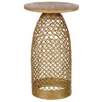 BEISTELLTISCH Mango Holz hellbraun/gold rund 30 cm Waihi - Hellbraun/Goldfarben, Holz (30/30/52cm) - Beliani