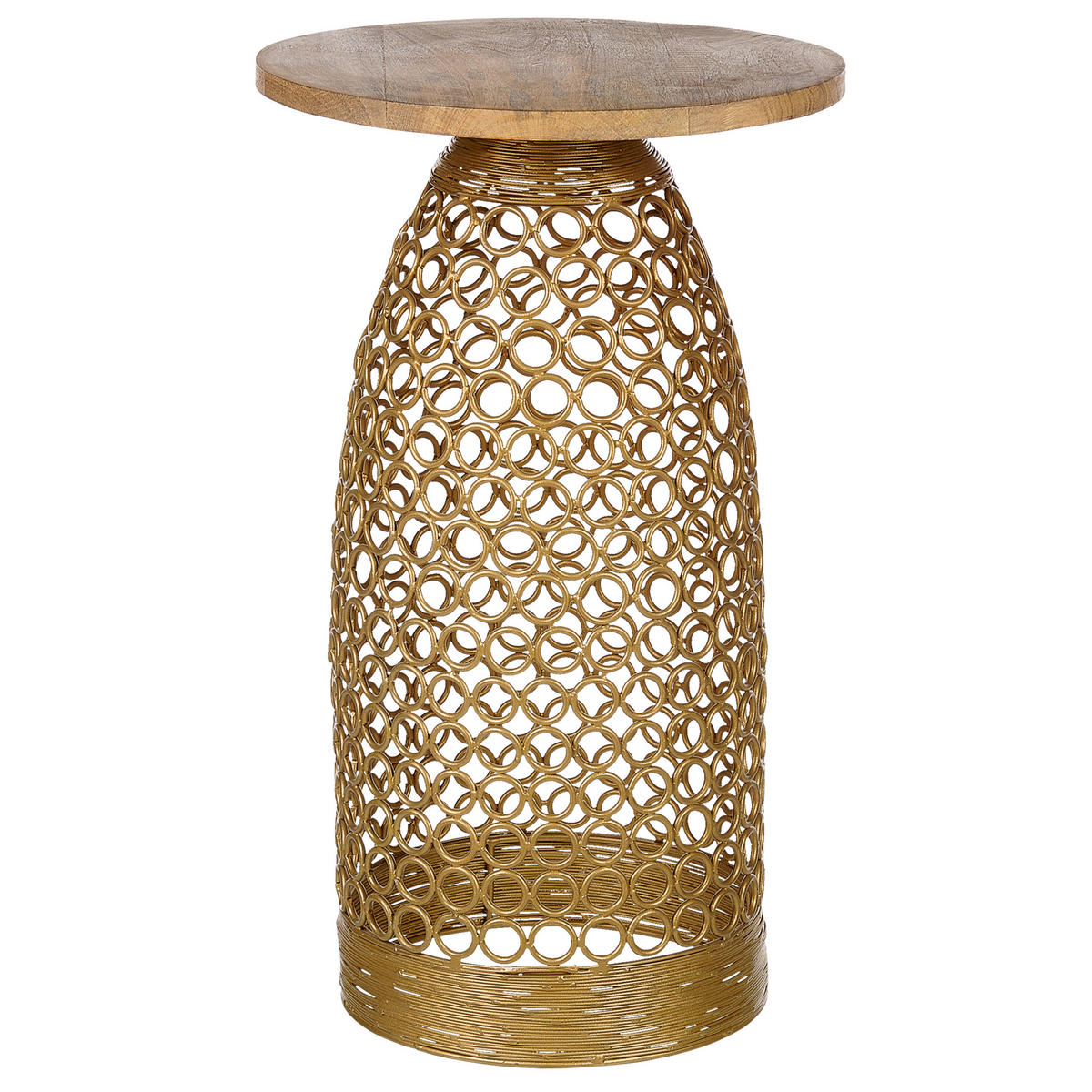 BEISTELLTISCH Mango Holz hellbraun/gold rund 30 cm Waihi - Hellbraun/Goldfarben, Holz (30/30/52cm) - Beliani