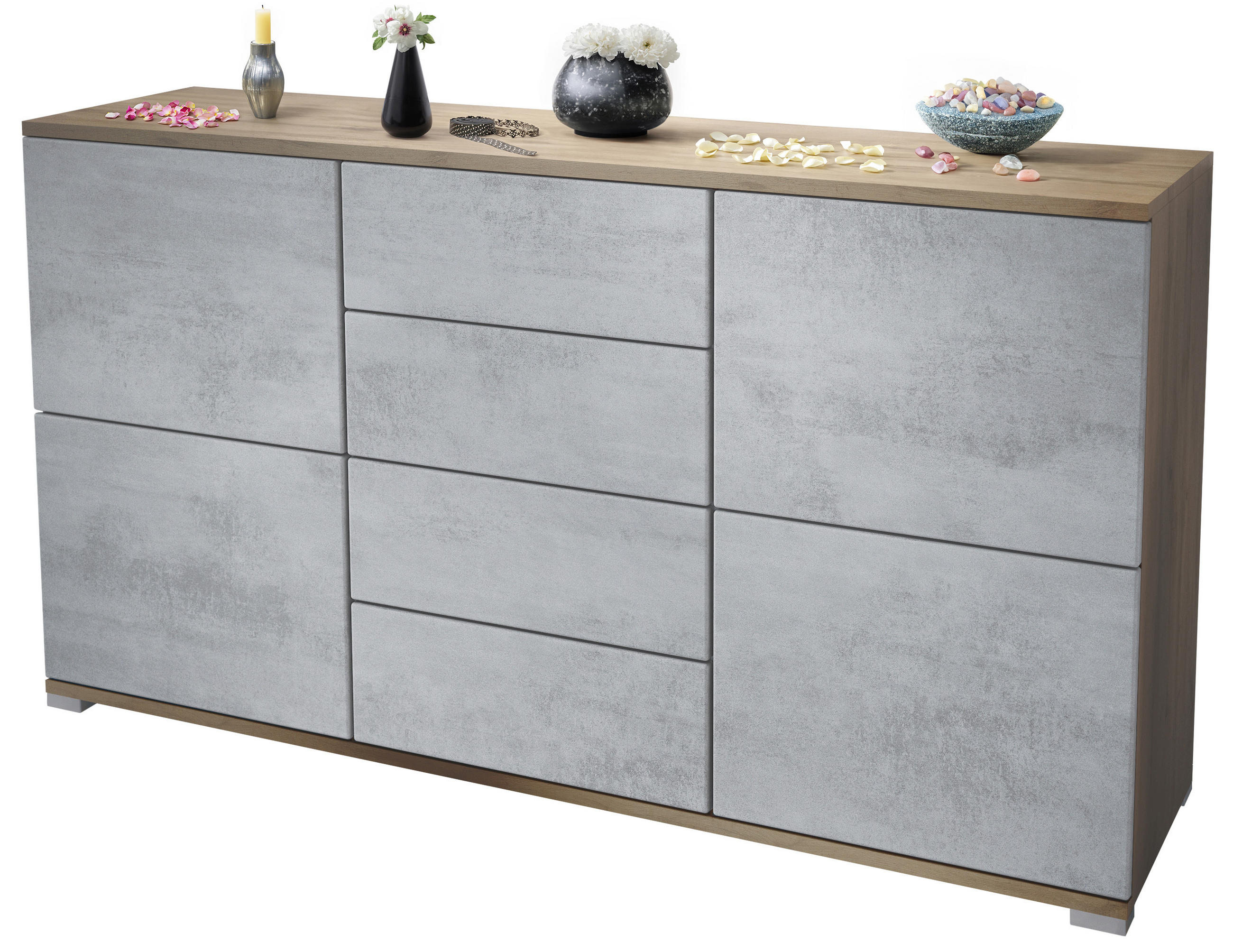 SIDEBOARD Rova Beton Oxid Optik - Hellgrau, Holzwerkstoff (138.5/75.5/35cm) - Vladon