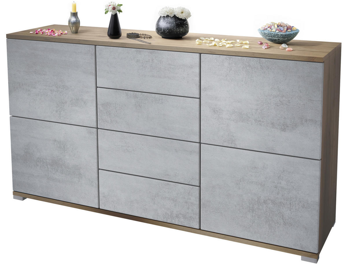 SIDEBOARD Rova Beton Oxid Optik - Hellgrau, Holzwerkstoff (138.5/75.5/35cm) - Vladon