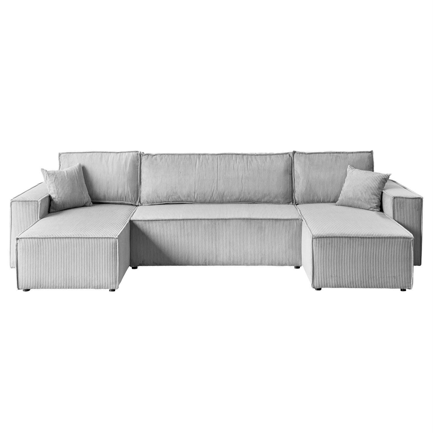 WOHNLANDSCHAFT Gepolstertes CARLO U Cord mit Schlaffunktion und Bettkasten, Poso 110 - Hellgrau, Textil (315/83/143cm) - Lookway