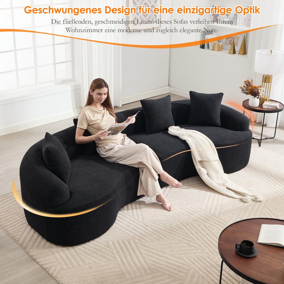 ECKSOFA 275/115/63 cm Schwarz Chenille - Schwarz, Textil (275/115cm) - Oxeza