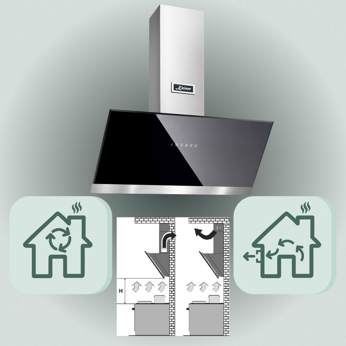 DUNSTABZUGSHAUBE AT 9440 Eco 90 cm Schwarz - Schwarz, Glas/Metall (90/78/40.8cm) - Kaiser Küchengeräte