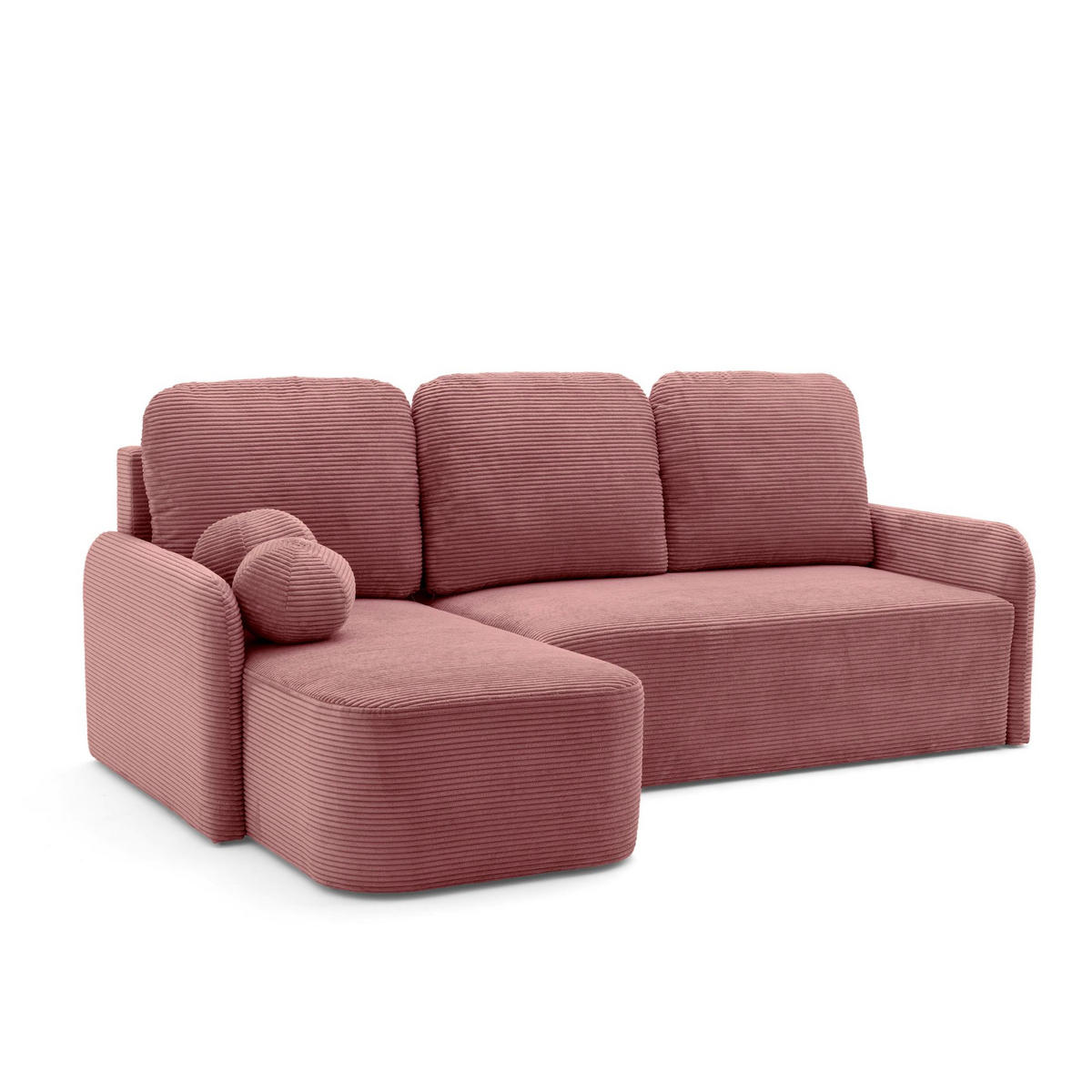 ECKSOFA CASPER L Links mit Schlaffunktion 132x198 Cord Rosa - Pink/Schwarz, Holz/Kunststoff (217/145cm) - NACANAPA
