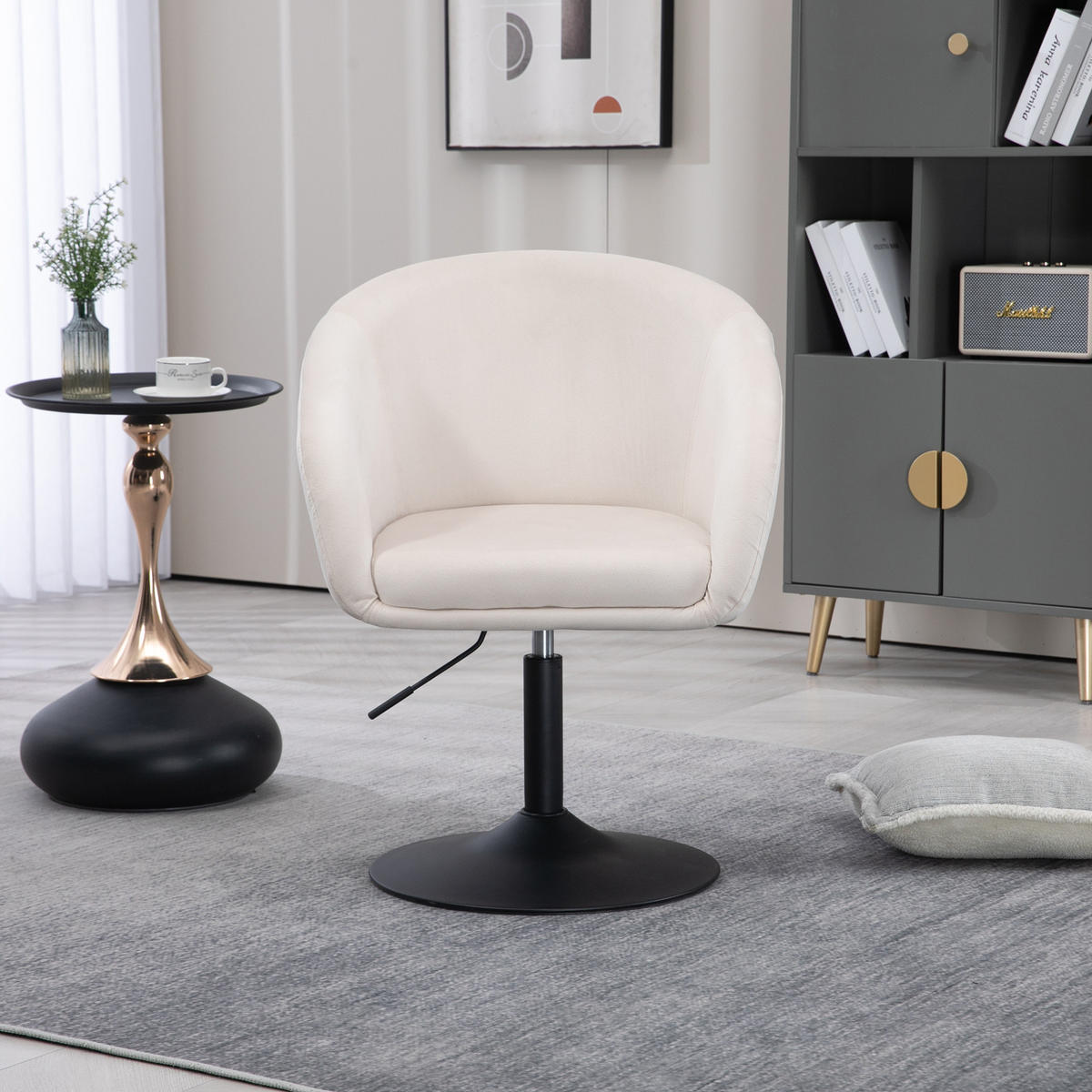 LOUNGESESSEL JAMAIKA mit Armlehnen Samt - Creme, Textil (59/95/59cm) - SVITA