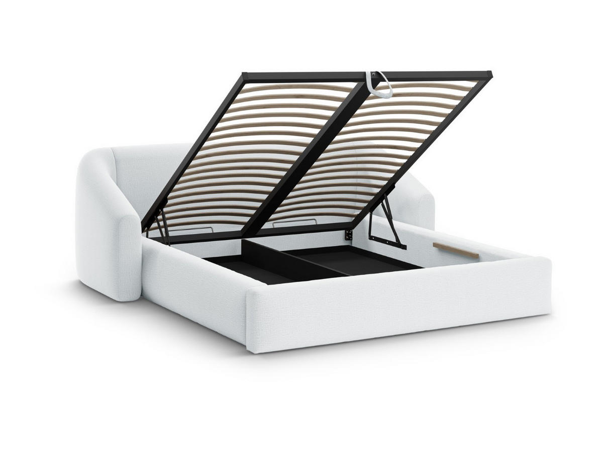 BETT mit Bettkasten und Kopfteil Campi aus strukturiertem Stoff hellgrau 200x200cm - Hellgrau, Textil (200/200cm) - Cosmopolitan Design