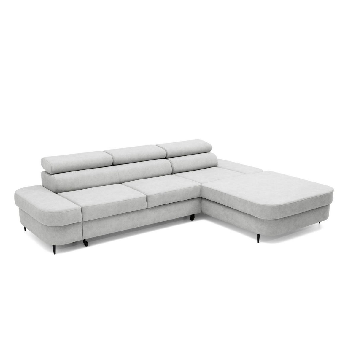 ECKSOFA JAZZ L Rechts mit Schlaffunktion 127x216 Velours Hellgrau - Hellgrau/Schwarz, Holz/Textil (237/285cm) - Muffo