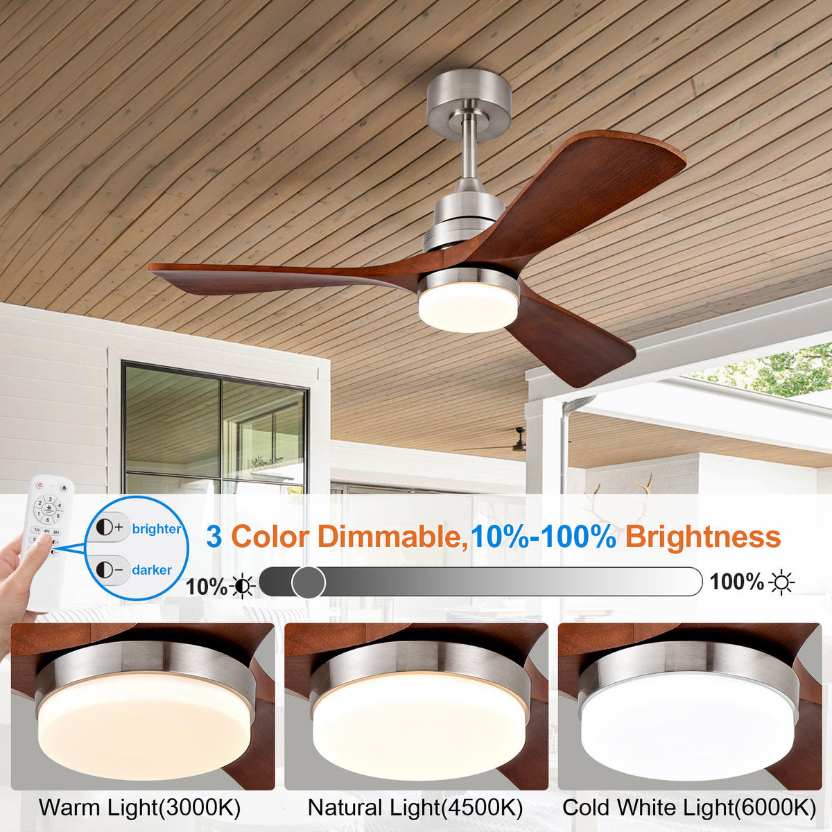 DECKENVENTILATOR DE-16251 42 Zoll mit Fernbedienung & reversibel Seidennickel - Braun, Holz/Metall (107/107/37cm) - ComfortXL
