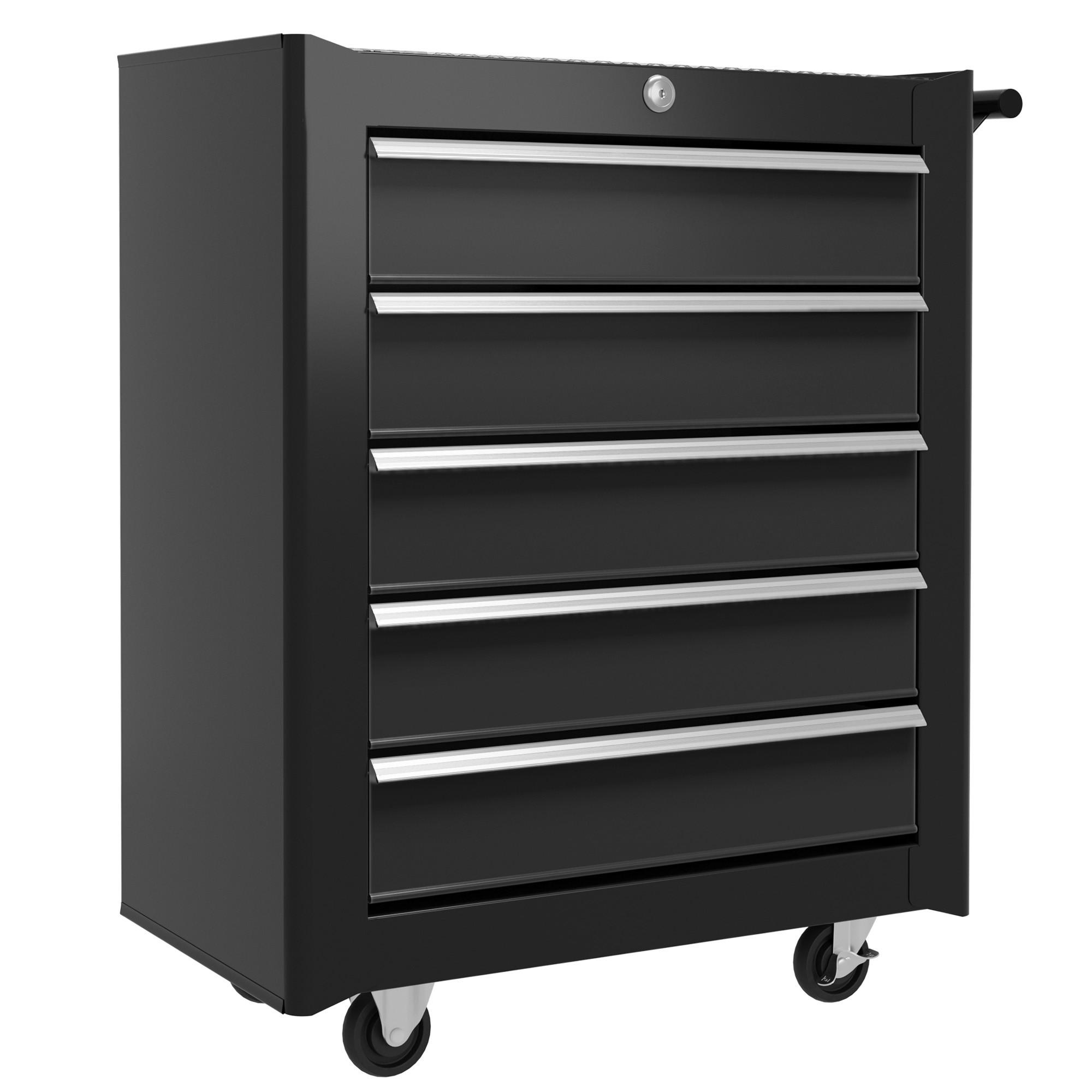 WERKSTATTWAGEN leer Werkzeugwagen abschließbar mit 5 Schubladen Schwarz - Schwarz, Metall (33/75/68cm) - HOMCOM