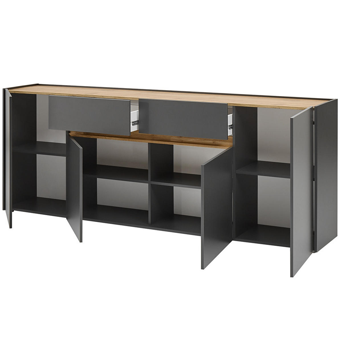 WOHNZIMMER-SET 6-TLG. Crisp-61 - Anthrazit, Holzwerkstoff (735/197/60cm) - Lomado