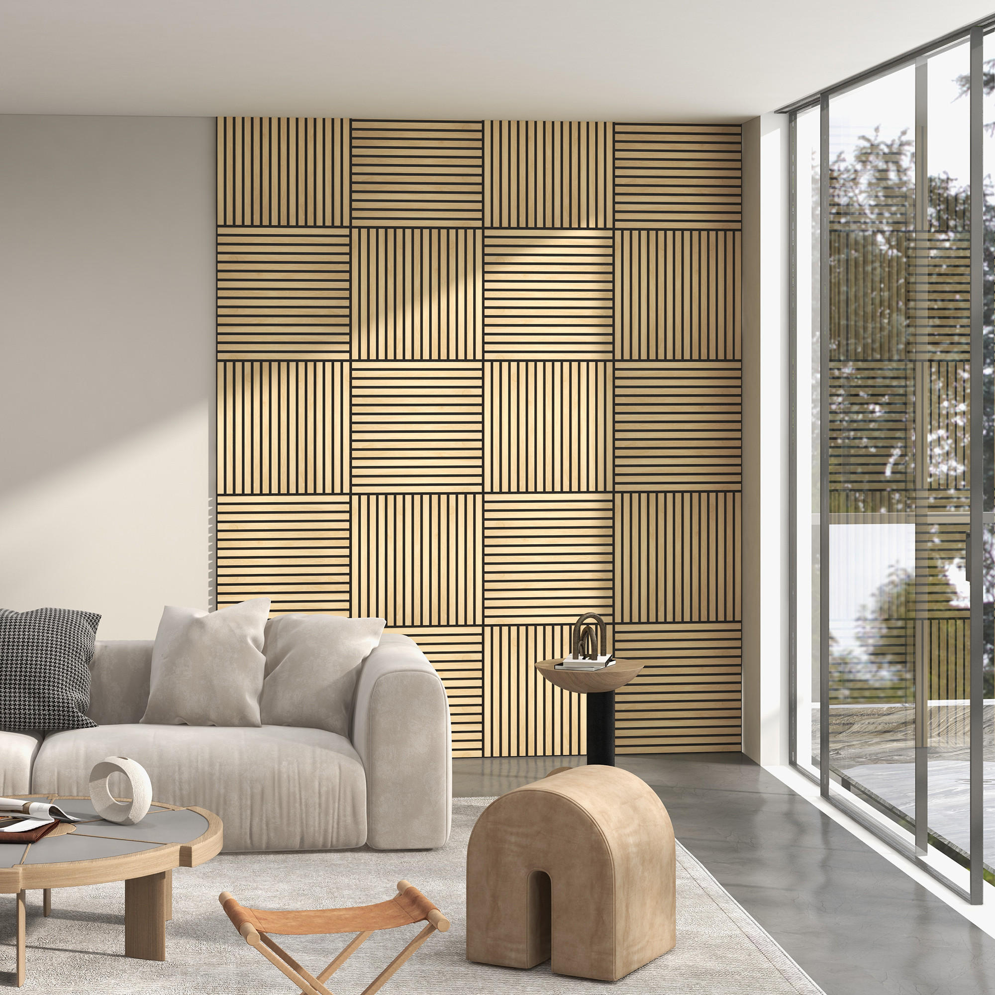 AKUSTIKPANEELE 4 Stück - Eiche Bianco, Holzwerkstoff (60/2.1/60cm) - HOMCOM