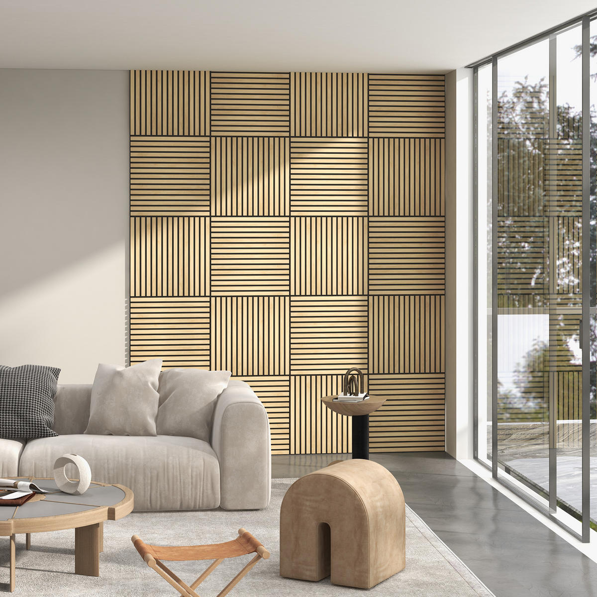 AKUSTIKPANEELE 4 Stück - Eiche Bianco, Holzwerkstoff (60/2.1/60cm) - HOMCOM